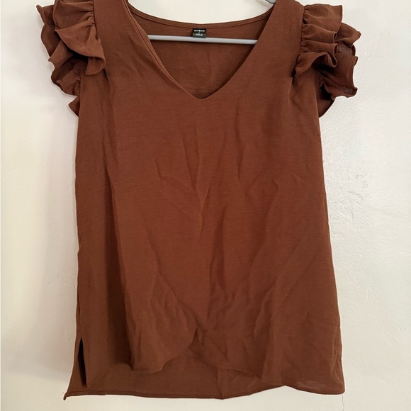 SHEIN Tops - Chocolate Ruffle Sleeve Blouse, Size Medium